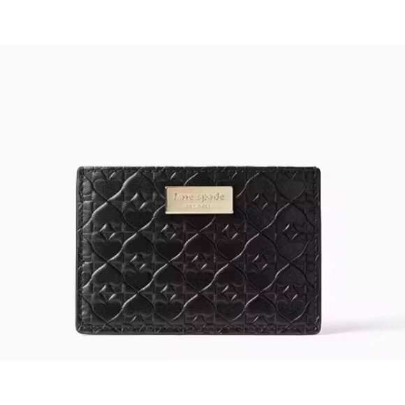 Kate Spade Penn Place Embossed Graham leather slim wallet black gold - Picture 1 of 8